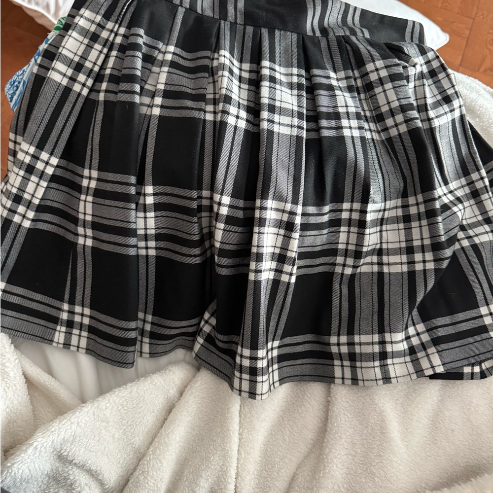 Alice + Olivia Black and White Checkered Skater Skirt